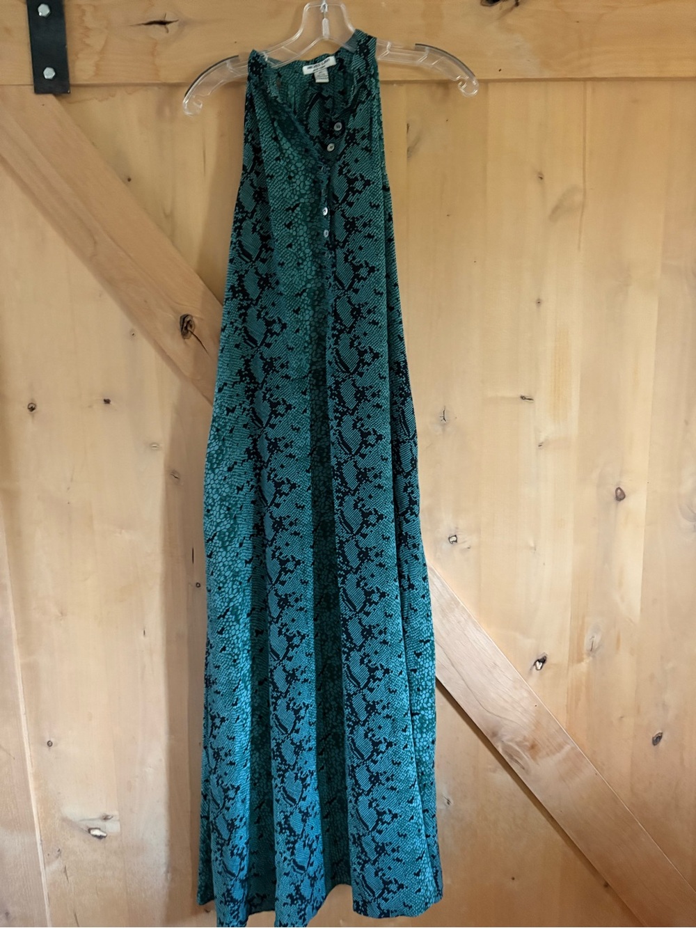 Nieves Lavi Teal and Black Snake-Print Maxi Dress
